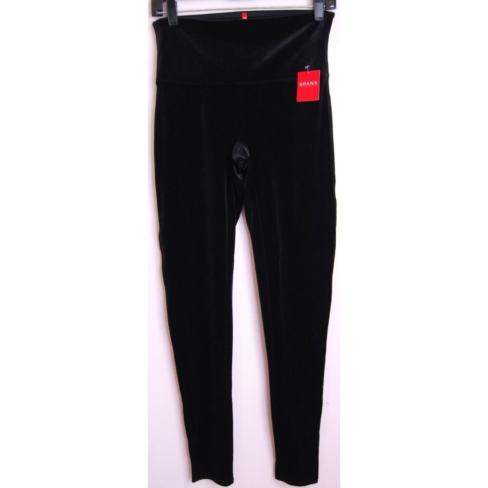 SPANX Velvet Leggings Black Large High Waist Pull on Ankle Pants Velour NEW NWT
